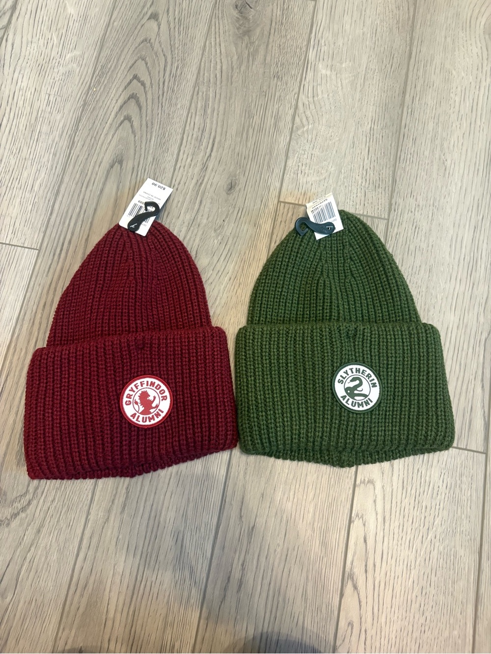 Knit Cuffed Beanie Duo — Red & Green